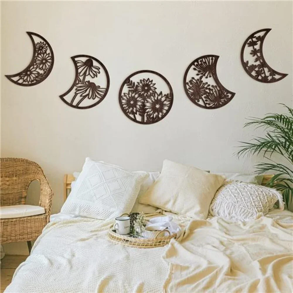 5 Pcs Moon Phase Wall Hanging Decor Art Above Bed 10.6